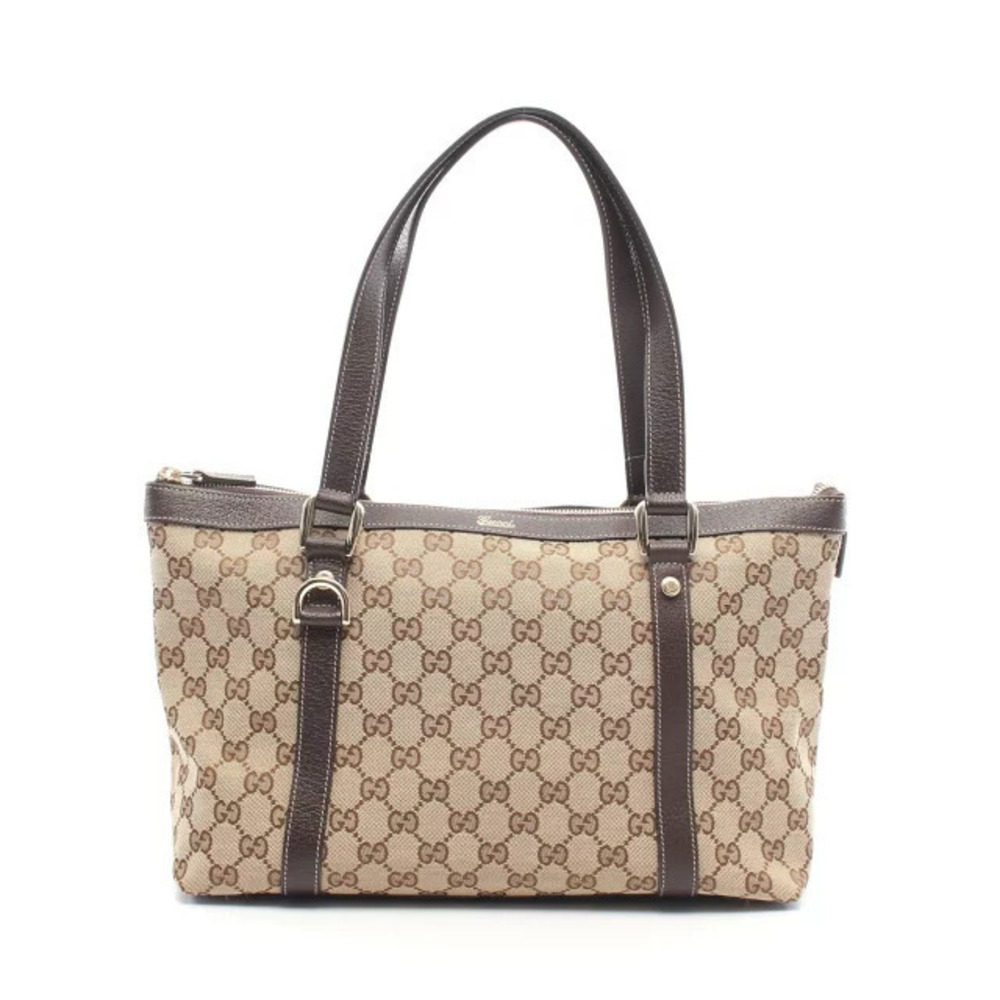 Gucci Abbey GG Canvas Tote Bag Leather Beige Cream Brown